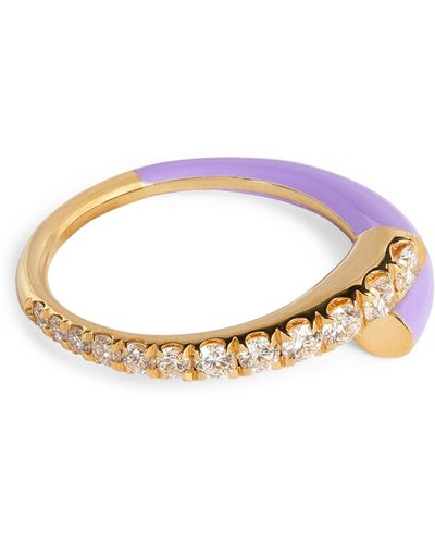 Melissa Kaye Yellow Gold And Diamond Lola Pinky Ring (size 3) - Purple