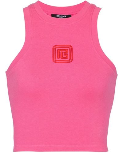 Balmain Pb Embroidered Cropped Tank Top - Pink