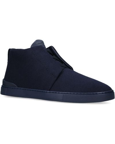 Zegna Canvas Mid-top Triple Stitch Sneakers - Blue