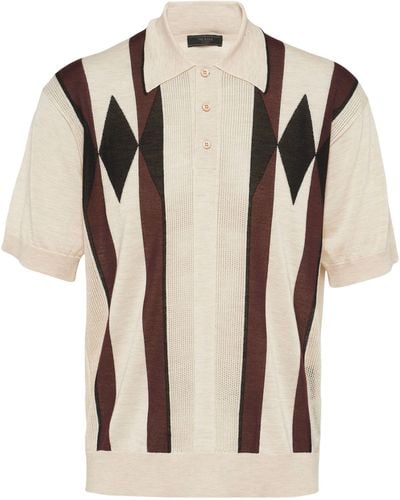 Prada Cashmere Argyle Knit Polo Shirt - Natural