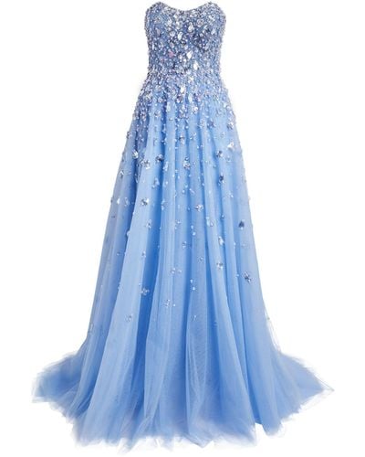 Pamella Roland Tulle Strapless Gown - Blue