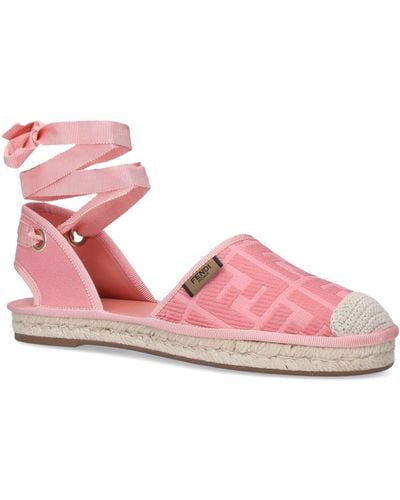 Fendi Roma Lace-up Canvas Espadrille Sandals - Pink