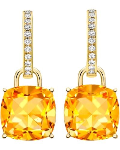 Kiki McDonough Yellow Gold, Diamond And Citrine Cushion Drop Earrings