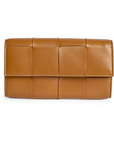 Bottega Veneta Leather Intreccio Flap Wallet - Brown