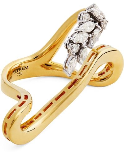 YEPREM Yellow Gold And Diamond Golden Strada Stackable Ring - Metallic