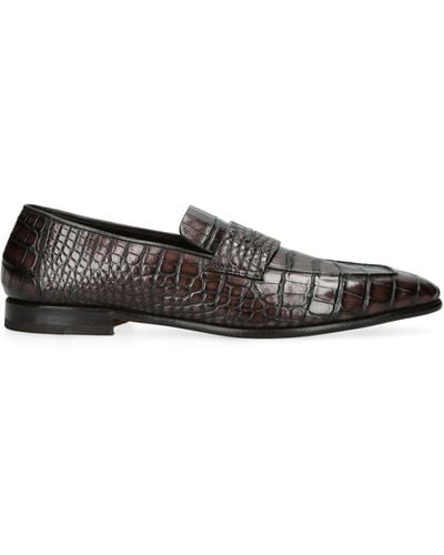 Zegna Crocodile Leather Penny Loafers - Black