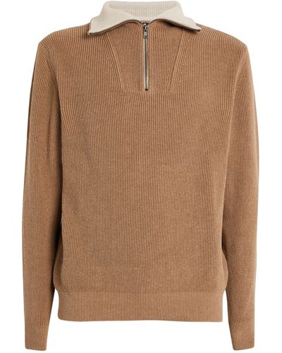 7 For All Mankind Cotton Ribbed Quarter-zip Sweater - Brown