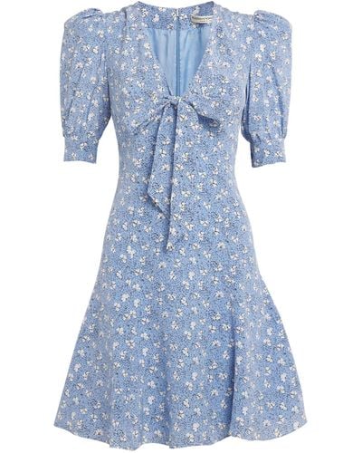 Alessandra Rich Silk Clover Print Mini Dress - Blue