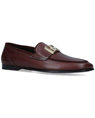 Dolce & Gabbana Leather Crossover Logo Loafers - Brown