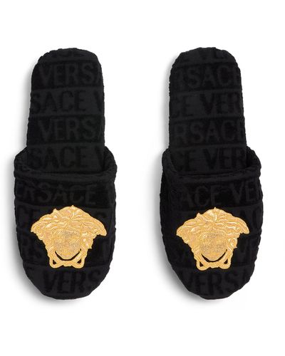 Versace Embroidered Medusa Slippers - Black