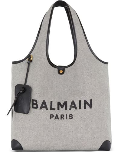 Balmain Canvas B-army Grocery Tote Bag - Grey