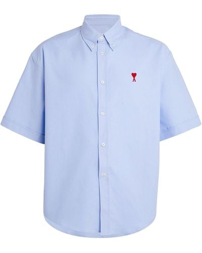 Ami Paris Cotton Embroidered-logo Shirt - Blue