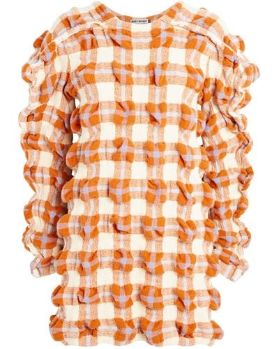 Issey Miyake Wool-blend Rhythm Check Mini Dress - Orange