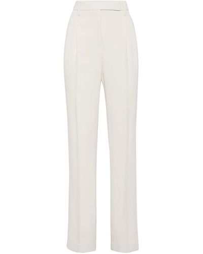 Brunello Cucinelli Wool-cashmere Wide-leg Trousers - White