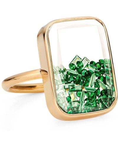 Moritz Glik Yellow Gold And Emerald Core Shaker Ring - Green
