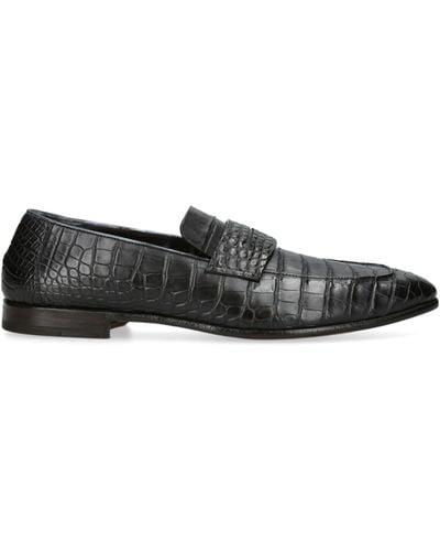 Zegna Crocodile Leather L'asola Loafers - Black