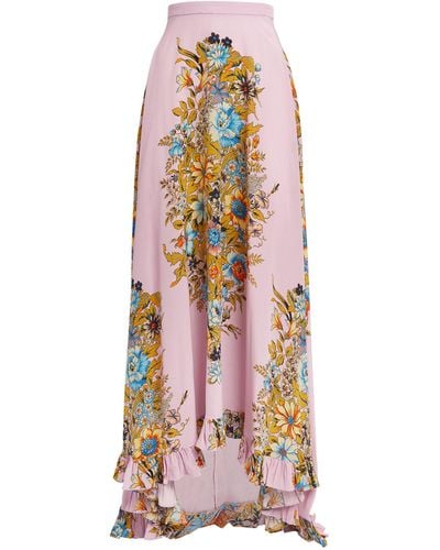 Etro Silk Floral Print Midi Skirt - Pink