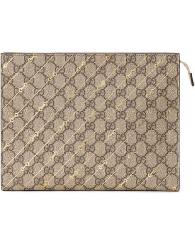 Gucci Pouch With Horsebit Print - Brown