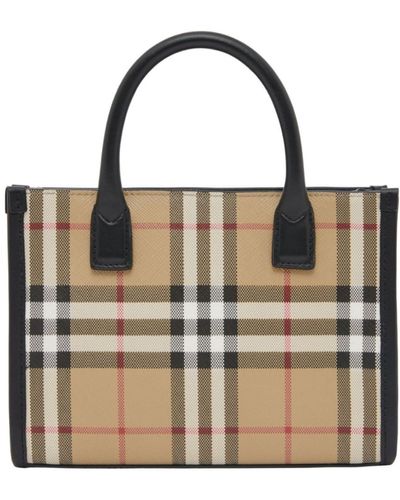 Burberry Mini Leather Vintage Check Tote Bag - Natural