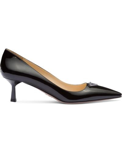 Prada Patent Leather Triangle Court Shoes 55 - Black