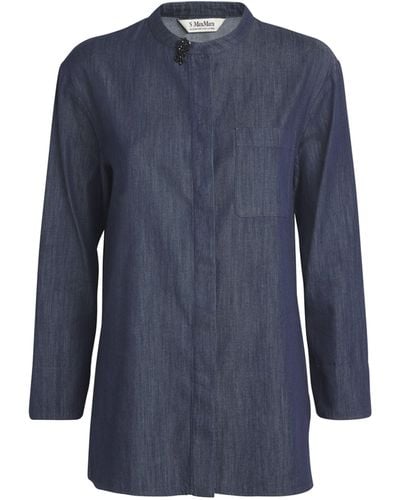 Max Mara Denim Mandarin-collar Shirt - Blue