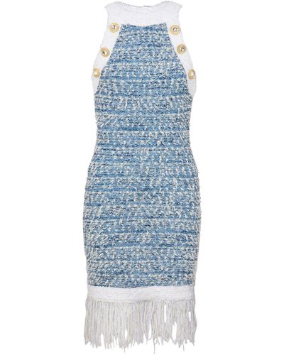 Balmain Tweed Mini Dress - Blue