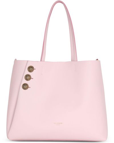 Balmain Leather Button-trim Emblème Tote Bag - Pink