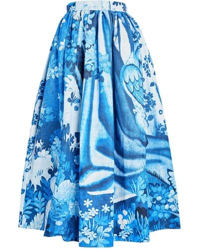 Erdem Cotton-blend Floral Print Midi Skirt - Blue
