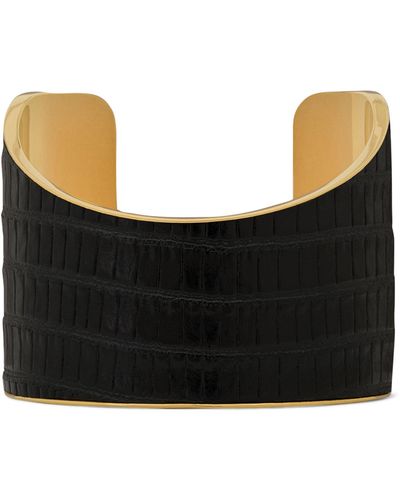 Saint Laurent Leather Asymmetric Cuff Bracelet - Black