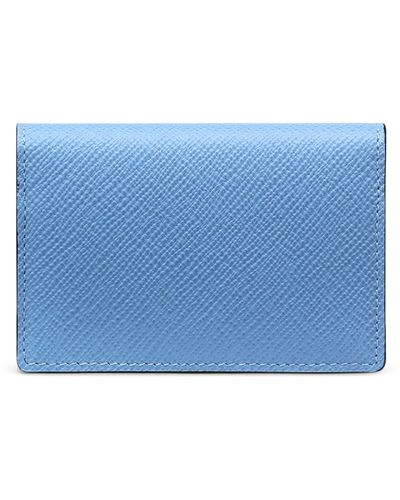 Smythson Leather Panama Folded Card Holder - Blue