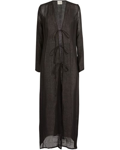 LeKasha Linen Ribbon Midi Dress - Black