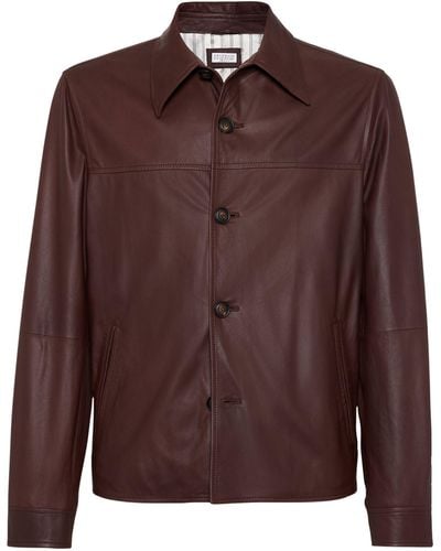 Brunello Cucinelli Leather Overshirt Jacket - Brown