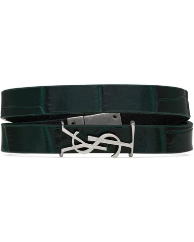 Saint Laurent Leather Opyum Double Wrap Bracelet - Green