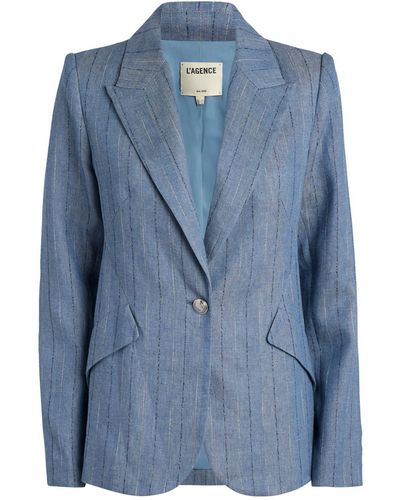 L'Agence Linen-cotton Chamberlain Striped Blazer - Blue