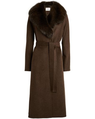 Yves Salomon Wool-cashmere Fur-trim Coat - Brown