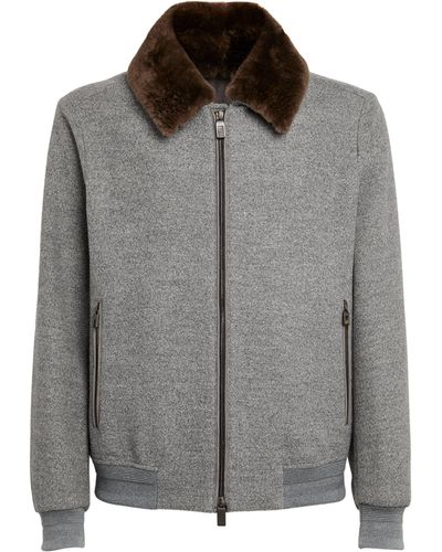 Canali Detachable Fur Collar Bomber Jacket - Gray