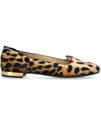 Charlotte Olympia Leopard Kitty Ballet Flats - Brown