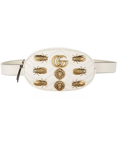 Gucci Marmont Gold Bug Belt Bag - White