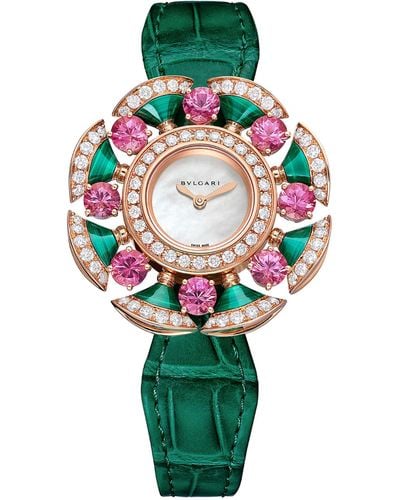 BVLGARI Rose Gold, Diamond, Tourmaline And Malachite Divas' Dream Cocktail Watch 33mm - Green