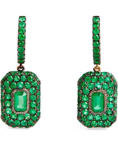 SHAY Yellow Gold And Emerald New Modern Drop Earrings - Metallic