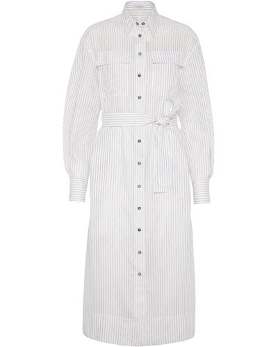 Brunello Cucinelli Striped Shirt Dress - White