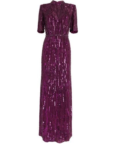 Jenny Packham Sequin-embellished Viola Gown - Purple