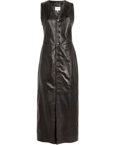FRAME Leather Button-up Midi Dress - Black