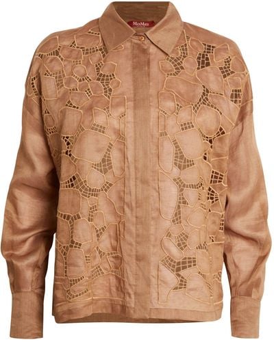 Max Mara Ramie Embroidered Picasso Shirt - Brown