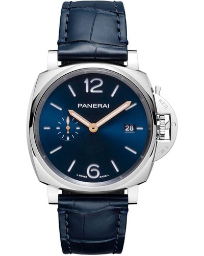Panerai Stainless Steel And Alligator Leather Luminor Due Watch 42mm - Blue