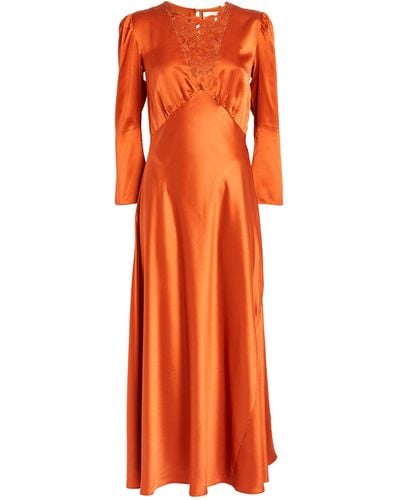 Doen Silk Melinda Midi Dress - Orange