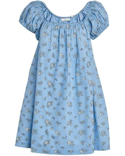 Doen + Net Sustain Julie Floral-print Organic Cotton-poplin Mini Dress - Blue