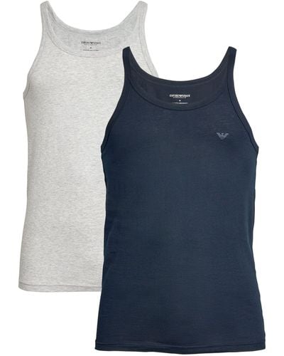 Emporio Armani Cotton Logo Vests (pack Of 2) - Blue