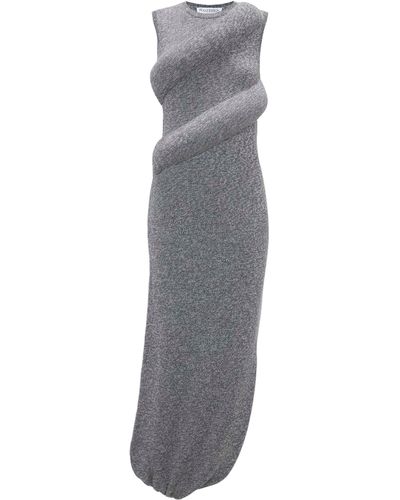 JW Anderson Knitted Padded Twist Midi Dress - Grey