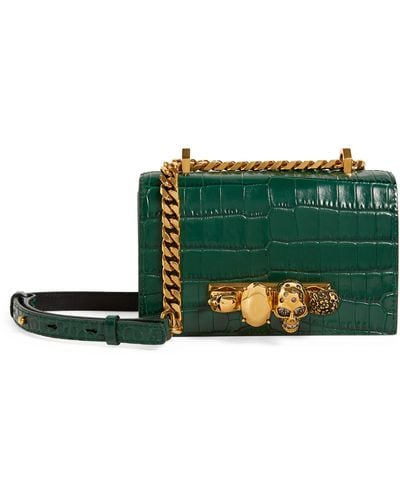 Alexander McQueen Small Croc-embossed Leather Jeweled Satchel Bag - Green